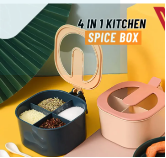Pack of 2 Masala 4 Grid Spice Seasoning Food and Masala Rack/Box/Container/Storage/jar Set for Kitchen / 4 grid masala box with spoon / 4 grid spice jar with free spoon