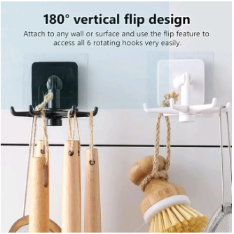 Easy-Install 360° Rotating Kitchen Hook - Self-Adhesive No-Drill Wall Mount for Utensils, Pots & Spoons - Expandable Storage Rack